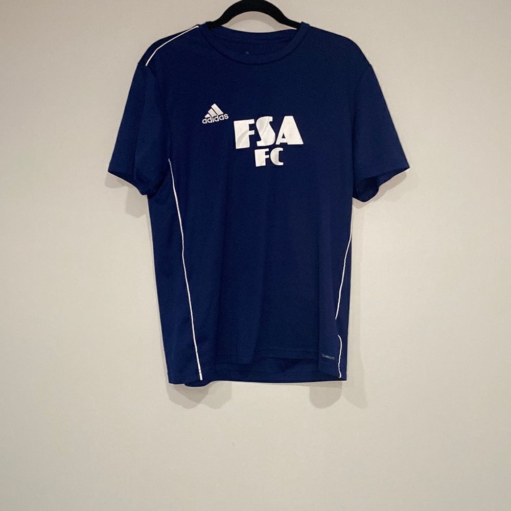 Men’s Adidas Climalite navy blue and white FSA jersey